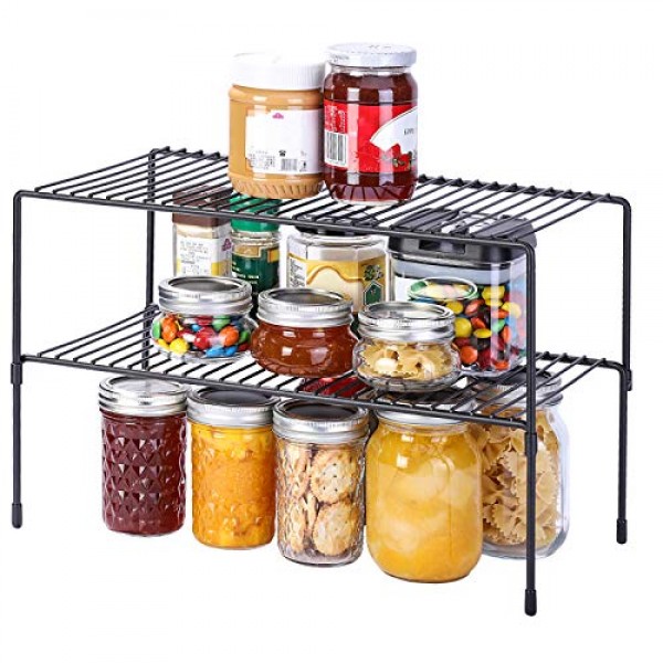 Smartor 캐비닛 보관 선반 랙 4 팩, 확장 가능한 쌓을 수 있는 주방 카운터 선반 정리함, 식료품 저장실, 침실, 욕실용 다목적 조직, 검정색