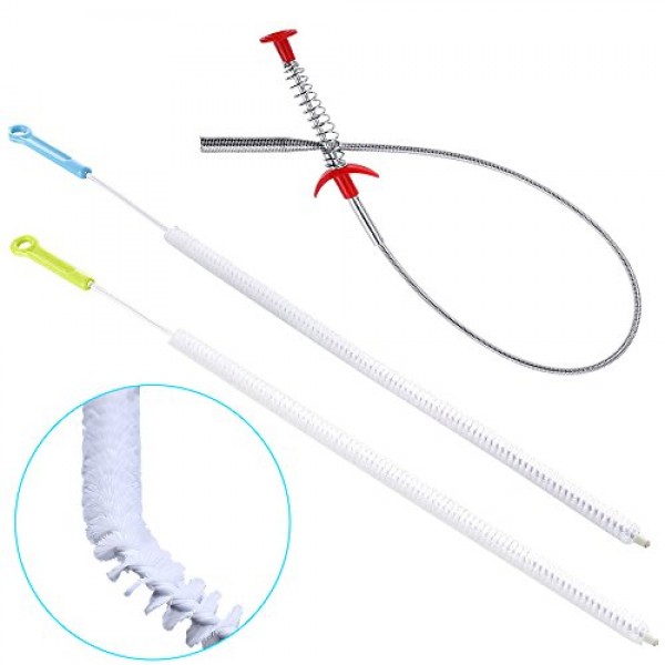 SENHAI 2 하수구 배수 청소 브러시, 28인치(71cm), 배수 릴리프 오거 1개 포함, 욕실 주방용 구부릴 수 있는 싱크 오버플로 배수 브러시