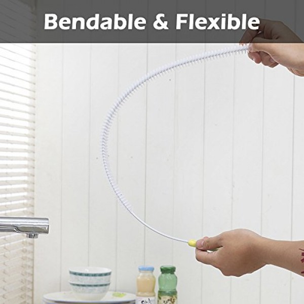 SENHAI 2 하수구 배수 청소 브러시, 28인치(71cm), 배수 릴리프 오거 1개 포함, 욕실 주방용 구부릴 수 있는 싱크 오버플로 배수 브러시