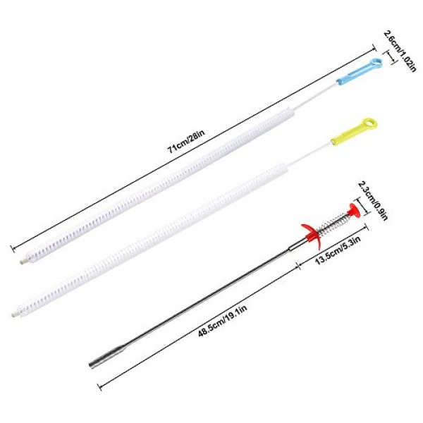 SENHAI 2 하수구 배수 청소 브러시, 28인치(71cm), 배수 릴리프 오거 1개 포함, 욕실 주방용 구부릴 수 있는 싱크 오버플로 배수 브러시