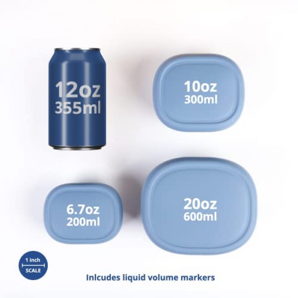 BLUE GINKGO 네스팅 실리콘 용기 - 하드쉘 실리콘 식품 저장 용기 3개 세트 | BPA 없음, 기밀, 식기세척기 및 냉동고 안전(6.7온스, 10온스, 20온스) - 블루