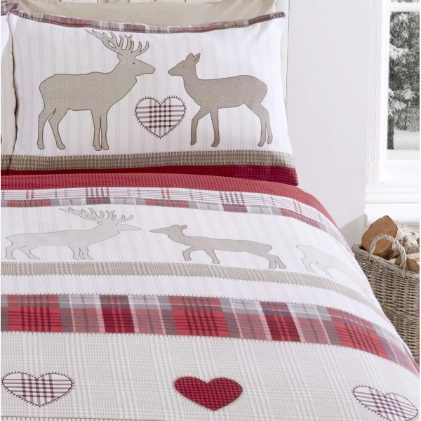 Rapport Home St Andrews 비버 세트 - 레드 - 더블 이불 커버, 면