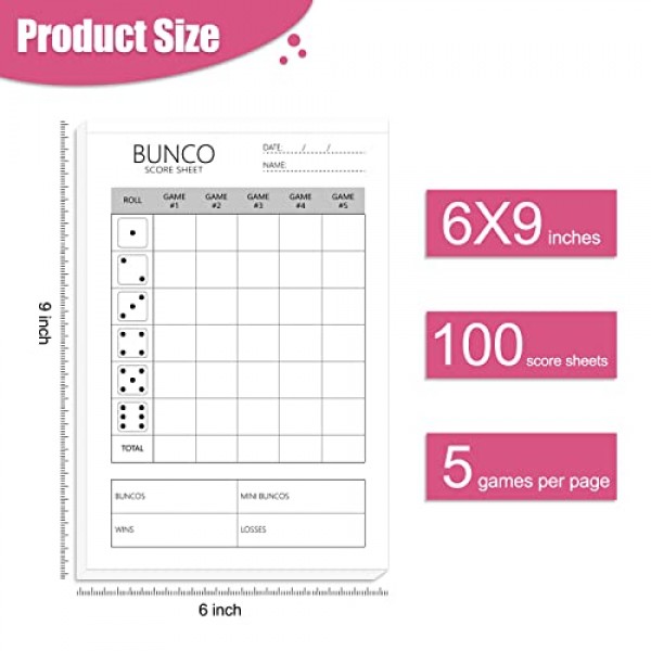 Bunco 점수 시트: 천공이 있는 단면 대형 인쇄 점수 시트 100장, Bunco 게임 키트 및 Bunco 파티 용품에 완벽하게 추가됨