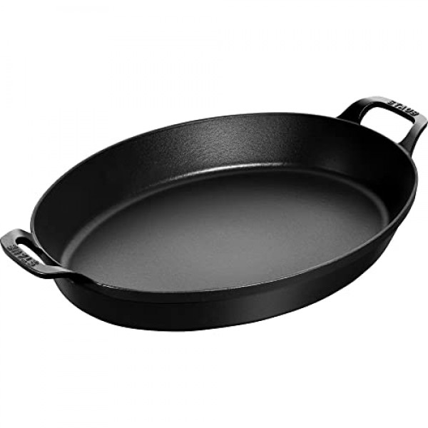 Staub Cast Iron 14.5인치 X 11.2인치 타원형 베이킹 접시 - 매트 블랙, 프랑스산