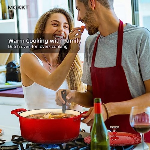 뚜껑이 있는 MGKKT 에나멜 주철 더치 오븐, 루프 손잡이가 있는 에나멜 냄비, 6QT, 빨간색