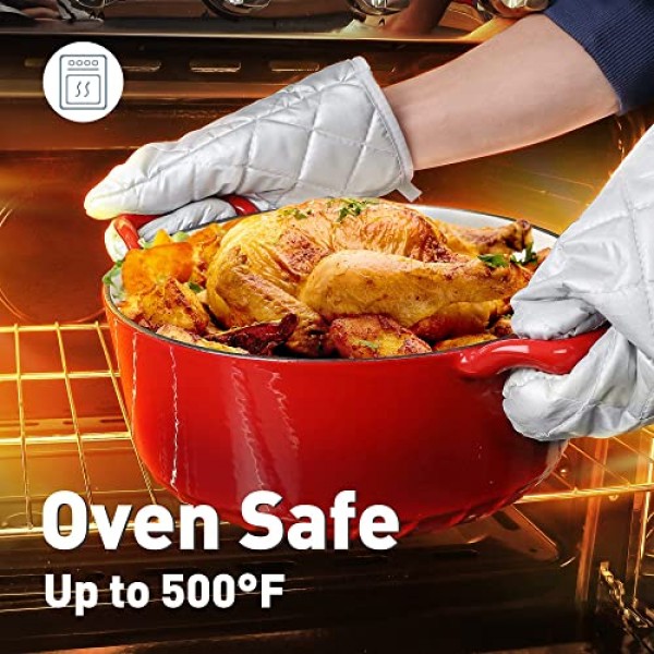 뚜껑이 있는 MGKKT 에나멜 주철 더치 오븐, 루프 손잡이가 있는 에나멜 냄비, 6QT, 빨간색