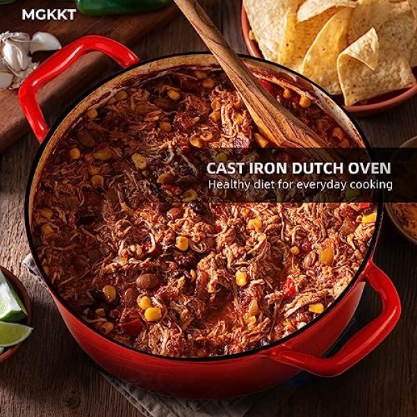 뚜껑이 있는 MGKKT 에나멜 주철 더치 오븐, 루프 손잡이가 있는 에나멜 냄비, 6QT, 빨간색