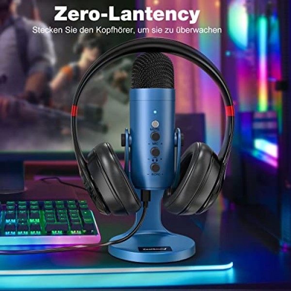 zealsound USB 마이크, 마이크 휴대폰 PC, 스마트폰, 노트북, PS4 및 PS5용 어댑터가 있는 콘덴서 마이크, 녹음용 에코/음소거 포함, ASRM, 스트리밍, 팟캐스트, 게임, 플러그 앤