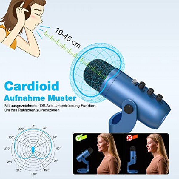 zealsound USB 마이크, 마이크 휴대폰 PC, 스마트폰, 노트북, PS4 및 PS5용 어댑터가 있는 콘덴서 마이크, 녹음용 에코/음소거 포함, ASRM, 스트리밍, 팟캐스트, 게임, 플러그 앤
