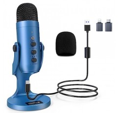 zealsound USB 마이크, 마이크 휴대폰 PC, 스마트폰, 노트북, PS4 및 PS5용 어댑터가 있는 콘덴서 마이크, 녹음용 에코/음소거 포함, ASRM, 스트리밍, 팟캐스트, 게임, 플러그 앤