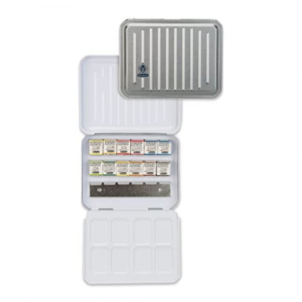 Schmincke Horadam 수채화 물감, 금속 통 12개 반 팬, 식물 색상 세트