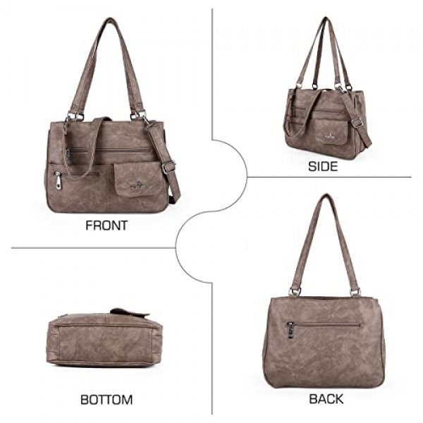 angel Kiss 여성용 가죽 핸드백 숄더백 핸드백 방수 캐리 백 다기능 핸드백 숄더백 대형 작업용 학교 구매자 여행, ​​회갈색, 패셔너블