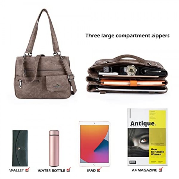 angel Kiss 여성용 가죽 핸드백 숄더백 핸드백 방수 캐리 백 다기능 핸드백 숄더백 대형 작업용 학교 구매자 여행, ​​회갈색, 패셔너블