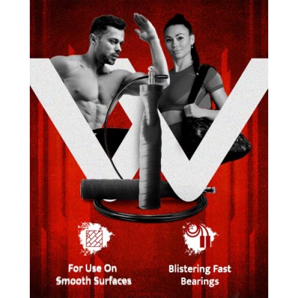 여성 및 남성용 WOD Nation 공격 속도 줄넘기 - 운동 및 피트니스를 위한 전문 줄넘기 - 길이 조절 가능, 엉킴 방지 케이블 - 가정 및 체육관 운동에 적합 - 길이 조절 가능 