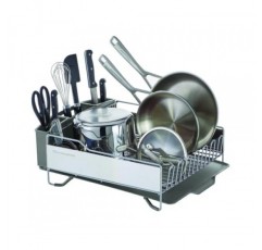 KitchenAid 대용량, 전체 크기, 자체 배수 각진 배수 보드 및 탈착식 식기류 캐디가 포함된 녹 방지 접시 랙, 연한 회색, 회색