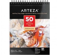 ARTEZA 드로잉 패드 8 x 10인치, 1팩, 50페이지, 내구성이 뛰어난 80파운드 종이 패드가 포함된 나선형 스케치 패드, 학생 및 성인을 위한 미술 용품