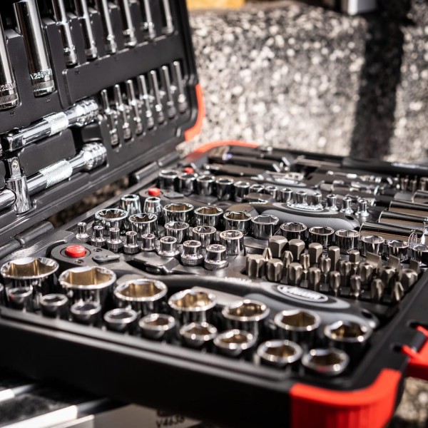 ViGOR V2461N 소켓 세트 | 뒤집을 수 있는 래칫 및 익스텐션, 다양한 비트 및 소켓 렌치가 포함된 172개 부품 | 단일 수동 조작을 위한 광범위한 너트 박스 세트