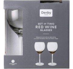 Denby 0.475리터 유리 Halo/프랄린 와인 글라스, 2개들이, 레드