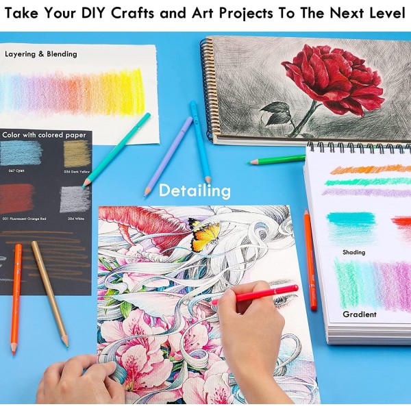 Ccfoud Professional Coloring Pencils 300 가지 색상 세트 선명한 색상의 아티스트를위한 소프트 코어 드로잉 스케치에 이상적 성인 아티스트를위한 음영 컬러링 연필 초보자 300
