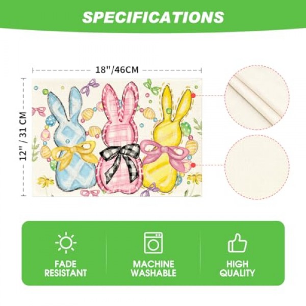 Artoid 모드 토끼 토끼 계란 부활절 Placemats 4, 12x18 인치 꽃 활 계절 봄 휴가 테이블 매트 파티 주방 식사 장식 세트