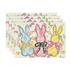 Artoid 모드 토끼 토끼 계란 부활절 Placemats 4, 12x18 인치 꽃 활 계절 봄 휴가 테이블 매트 파티 주방 식사 장식 세트