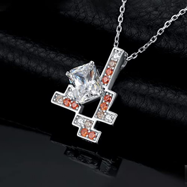 JewelryPalace 게임 에메랄드 컷 5ct 큐빅 지르코니아 체인 펜던트 45 cm, 옐로우 주얼리 세트 여성 목걸이 여성용 실버 925 목걸이 여성용 체인 소녀, 오렌지 스톤 선물용 보