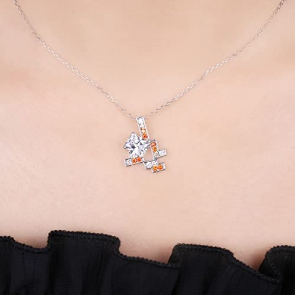 JewelryPalace 게임 에메랄드 컷 5ct 큐빅 지르코니아 체인 펜던트 45 cm, 옐로우 주얼리 세트 여성 목걸이 여성용 실버 925 목걸이 여성용 체인 소녀, 오렌지 스톤 선물용 보