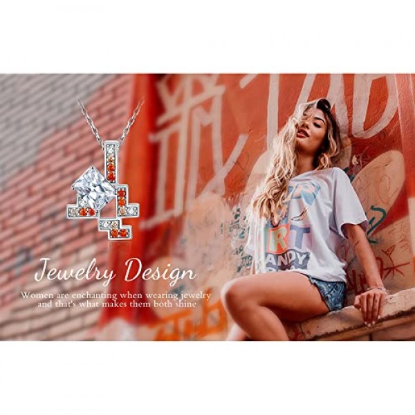 JewelryPalace 게임 에메랄드 컷 5ct 큐빅 지르코니아 체인 펜던트 45 cm, 옐로우 주얼리 세트 여성 목걸이 여성용 실버 925 목걸이 여성용 체인 소녀, 오렌지 스톤 선물용 보