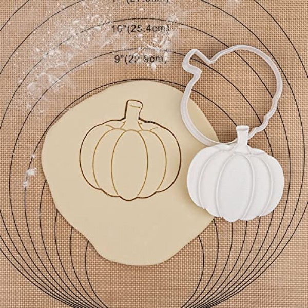 Flycalf 호박 쿠키 커터 플런저 스탬프로 가을 추수 감사절 휴일 PLA 베이킹 액세서리 커터 금형 어린이를위한 선물 장식 파티 3.5 