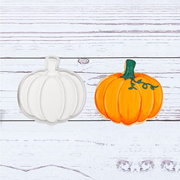 Flycalf 호박 쿠키 커터 플런저 스탬프로 가을 추수 감사절 휴일 PLA 베이킹 액세서리 커터 금형 어린이를위한 선물 장식 파티 3.5 