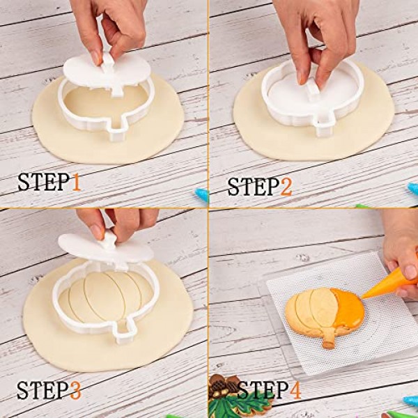 Flycalf 호박 쿠키 커터 플런저 스탬프로 가을 추수 감사절 휴일 PLA 베이킹 액세서리 커터 금형 어린이를위한 선물 장식 파티 3.5 
