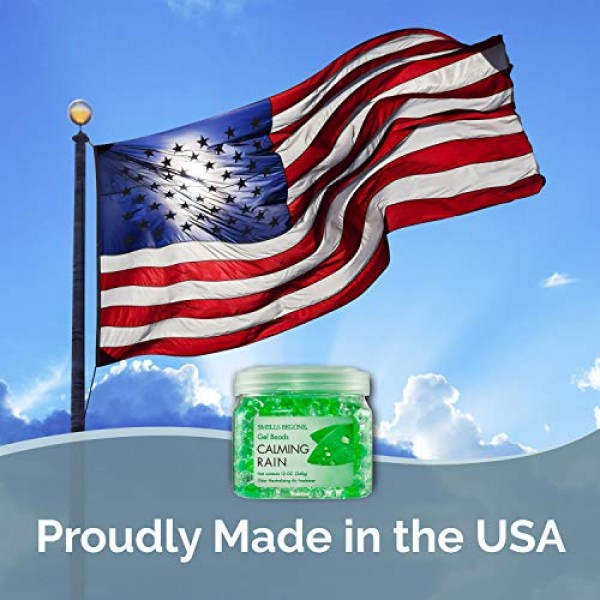 SMELLS BEGONE 냄새 제거제 젤 비드 - 공기 청정제 - 욕실, 자동차, 보트, RV 및 애완동물 구역의 냄새 제거 - 에센셜 오일로 제작 - 차분한 비 향 - 12온스