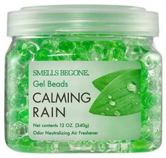 SMELLS BEGONE 냄새 제거제 젤 비드 - 공기 청정제 - 욕실, 자동차, 보트, RV 및 애완동물 구역의 냄새 제거 - 에센셜 오일로 제작 - 차분한 비 향 - 12온스