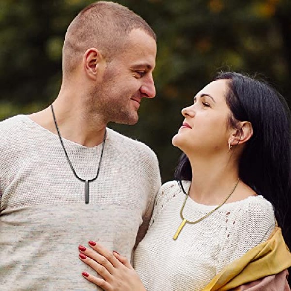 JewelryWe 보석 목걸이 남성 여성 스테인레스 스틸 큐보이드 바 스테레오 직사각형 펜던트 뱀 체인 조각 선물, 블랙 골드 실버