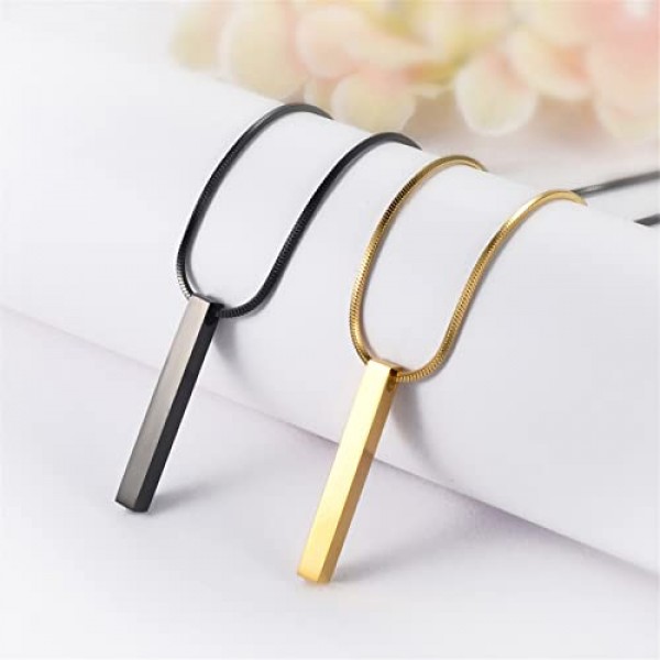 JewelryWe 보석 목걸이 남성 여성 스테인레스 스틸 큐보이드 바 스테레오 직사각형 펜던트 뱀 체인 조각 선물, 블랙 골드 실버