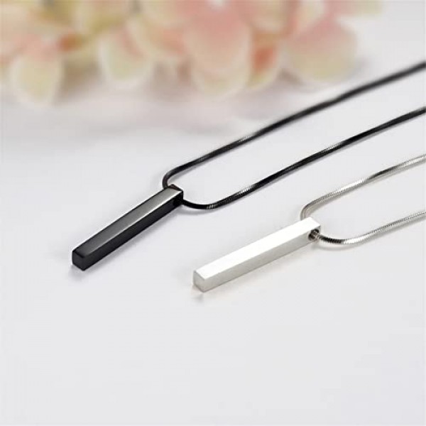 JewelryWe 보석 목걸이 남성 여성 스테인레스 스틸 큐보이드 바 스테레오 직사각형 펜던트 뱀 체인 조각 선물, 블랙 골드 실버