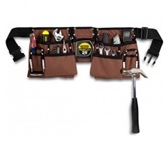 11 포켓 브라운 및 블랙 고강도 건설 도구 벨트, 작업 앞치마, 도구 파우치, 폴리 웹 벨트 퀵 릴리스 버클 포함 - 33인치에서 50인치까지 조정 가능
