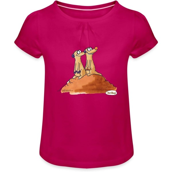 스프레드셔츠 Jan And Henry Meerkats Hill 여아 티셔츠, 프릴 자홍색 10년