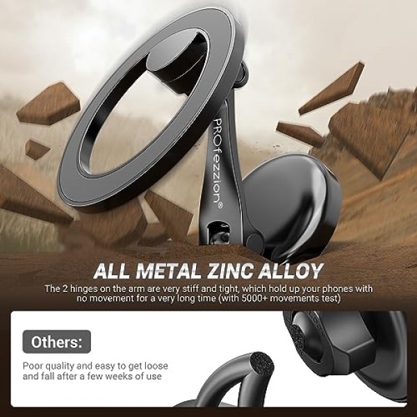 PROfezzion 차량용 자기 휴대폰 마운트, 2 x 180도 접이식 및 이중 360도 회전, iPhone 15/14/13/12 시리즈용으로 설계, 2023년 업그레이드된 슈퍼 자석, 3M VHB 접착제