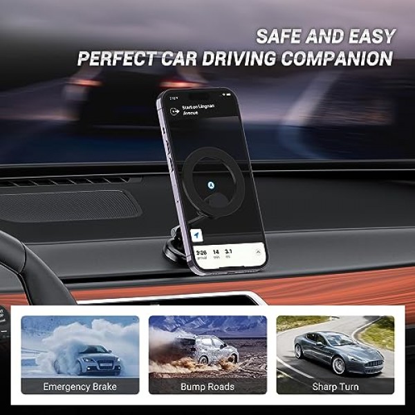 PROfezzion 차량용 자기 휴대폰 마운트, 2 x 180도 접이식 및 이중 360도 회전, iPhone 15/14/13/12 시리즈용으로 설계, 2023년 업그레이드된 슈퍼 자석, 3M VHB 접착제
