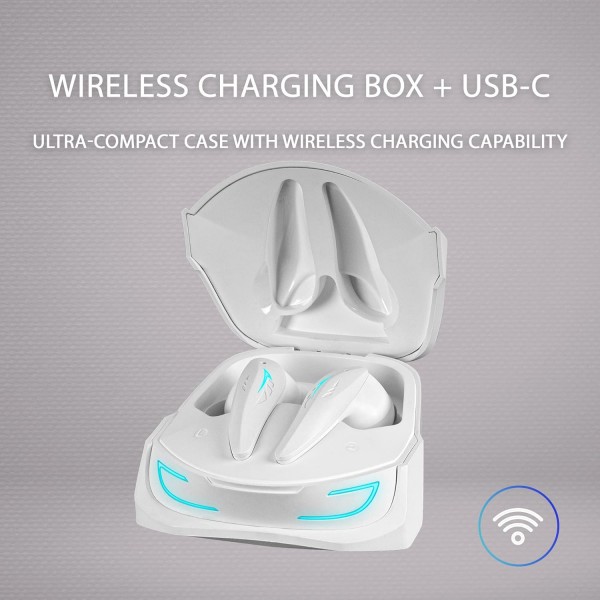 Mars Gaming MHI-ULTRA White, 무선 헤드셋 TWS, RGB Flow, Bluetooth 5.3, 3중 소음 제거, 24H 배터리 수명 MHIULTRAW