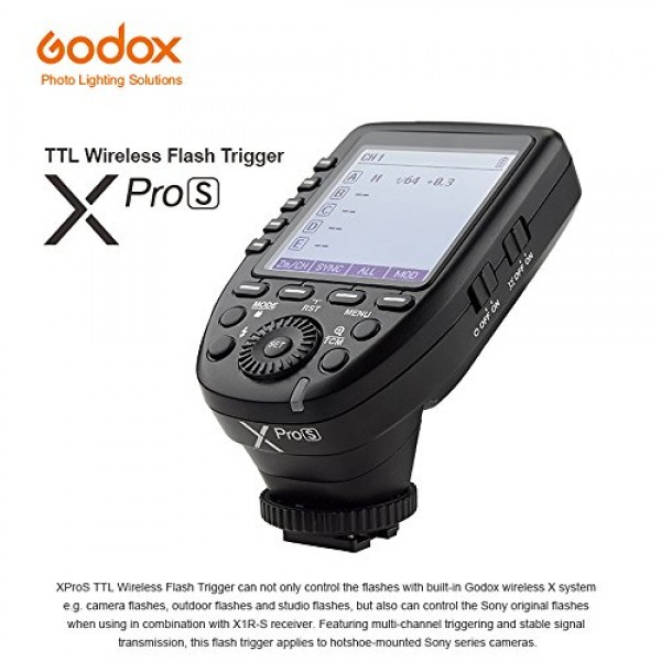 Sony 카메라용 Godox XPro-S TTL 무선 플래시 트리거, 2.4G 무선 플래시 송신기 HSS 1/8000s, TTL 변환 수동 기능, 11가지 사용자 정의 기능, 대형 LCD 화면, 16개 그룹 및 32개 채널