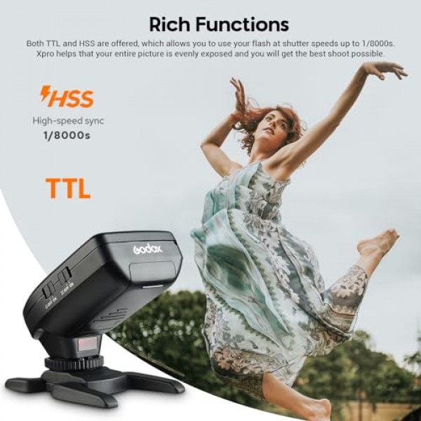 Sony 카메라용 Godox XPro-S TTL 무선 플래시 트리거, 2.4G 무선 플래시 송신기 HSS 1/8000s, TTL 변환 수동 기능, 11가지 사용자 정의 기능, 대형 LCD 화면, 16개 그룹 및 32개 채널