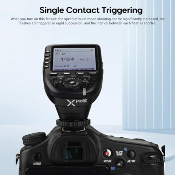 Sony 카메라용 Godox XPro-S TTL 무선 플래시 트리거, 2.4G 무선 플래시 송신기 HSS 1/8000s, TTL 변환 수동 기능, 11가지 사용자 정의 기능, 대형 LCD 화면, 16개 그룹 및 32개 채널