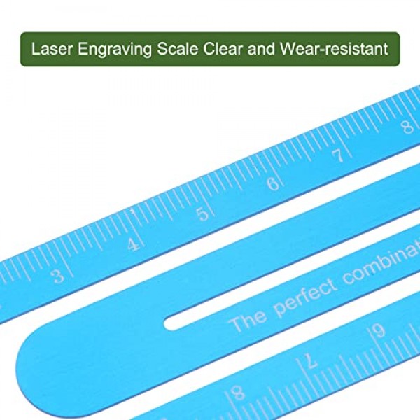 HARFINGTON 직선 눈금자 12cm 미터법 알루미늄 합금 눈금자 양쪽에 빈 종이 클립 디자인 책갈피 어린이를위한 측정 도구 학습 교실 사무실, 하늘색