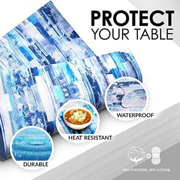 ArtanHome 라이트 블루 면 플레이스매트 - 밝은 파란색, 흰색 및 청록색 색조의 식탁용 세탁 가능 내열성 두꺼운 식탁 매트, 주방 테이블 매트 4개 세트 14 x 18인치, 면 폴