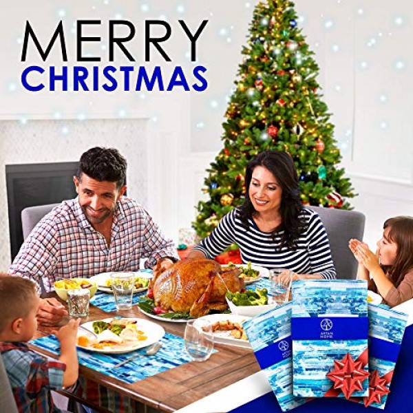 ArtanHome 라이트 블루 면 플레이스매트 - 밝은 파란색, 흰색 및 청록색 색조의 식탁용 세탁 가능 내열성 두꺼운 식탁 매트, 주방 테이블 매트 4개 세트 14 x 18인치, 면 폴