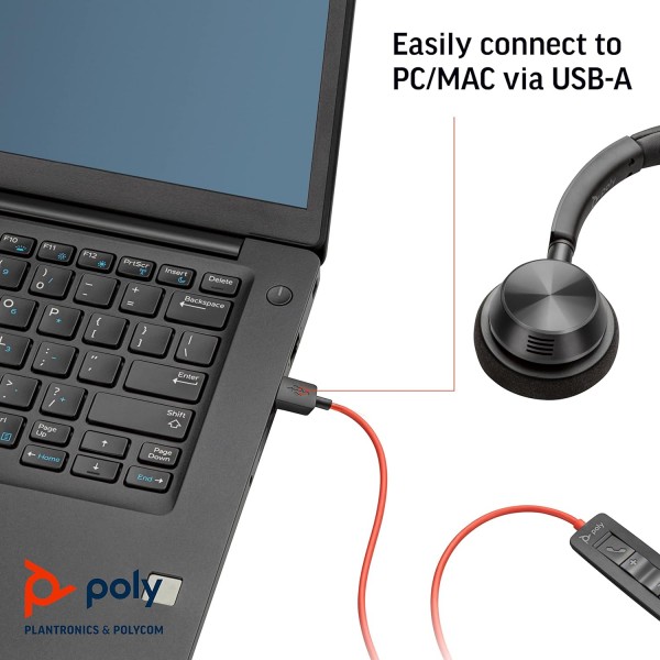 Plantronics - Blackwire 3320 USB-A(Poly) - Boom Boom이 포함된 유선 양방향 헤드셋(스테레오) - USB-A를 통해 PC/Mac에 연결 - Teams, Zoom 등과 호환 USB-A 스테레오