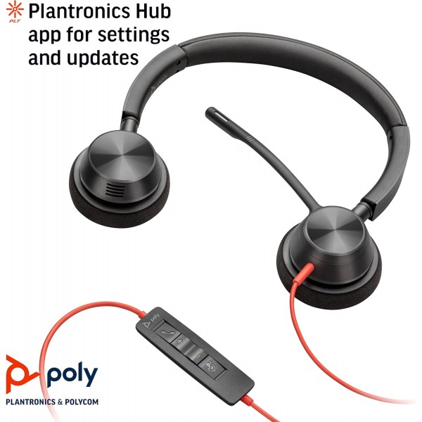 Plantronics - Blackwire 3320 USB-A(Poly) - Boom Boom이 포함된 유선 양방향 헤드셋(스테레오) - USB-A를 통해 PC/Mac에 연결 - Teams, Zoom 등과 호환 USB-A 스테레오