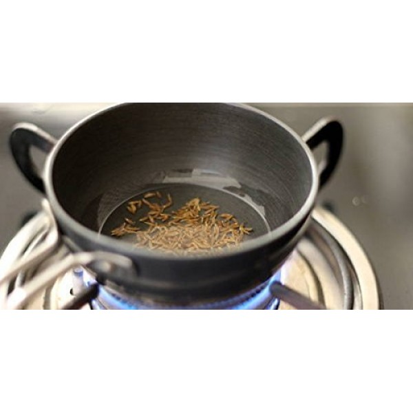 Khandekar 경질 양극산화 타드카 팬, 붙지 않는 미니 프라이팬, 향신료 로스팅 팬, 긴 손잡이가 있는 Vagharia - 11인치(27.5cm)